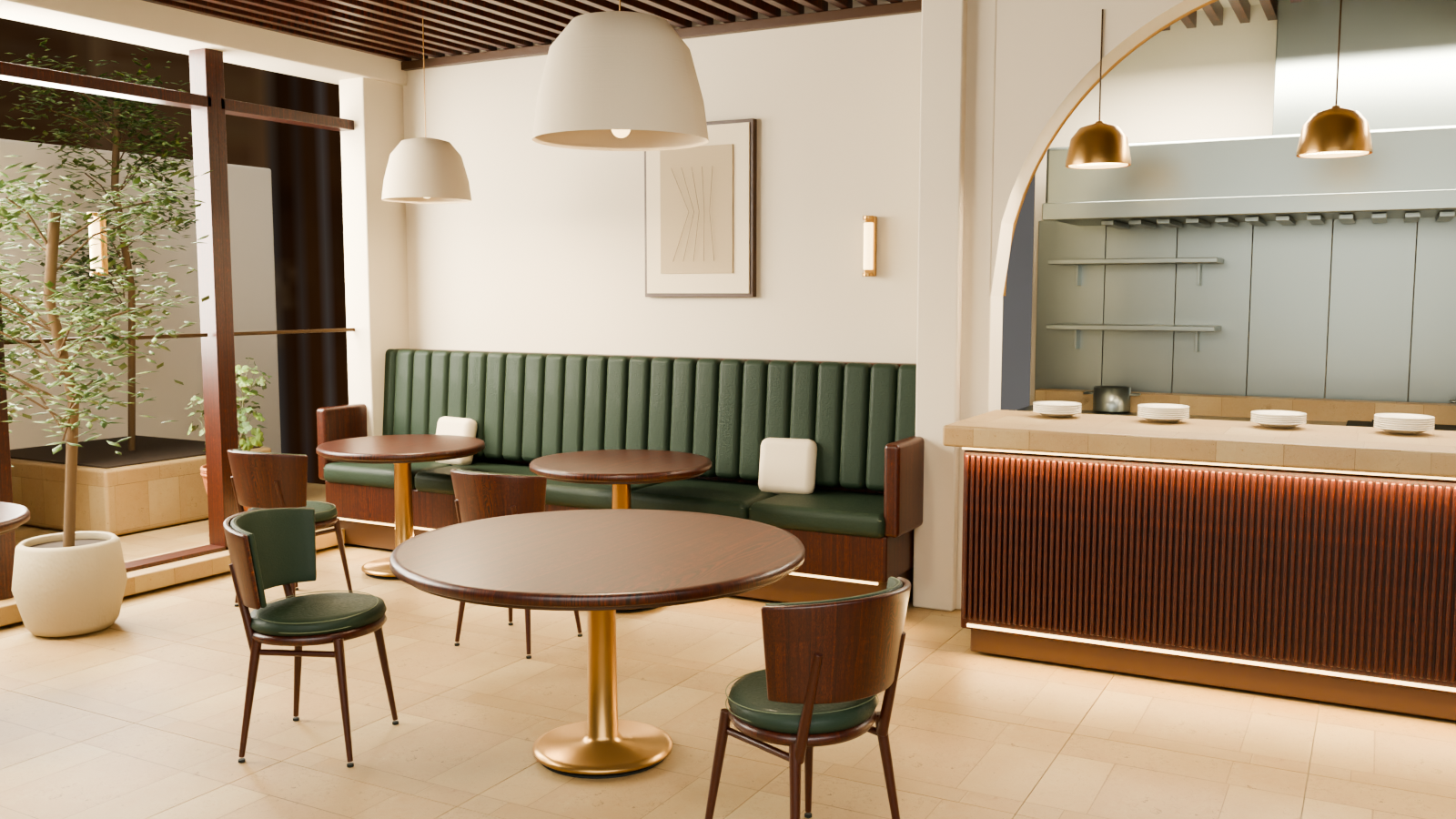A courtyard restaurant, ready for the next guests